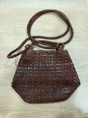 Vintage Woven Brown Crossbody Shoulder Bag with Braided Strap